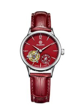 STARKING Mechanical Women Wristwatches Red Leather Skeleton Analog Automatic Watches 5ATM Famous Brand Watch Rrelogio Feminino