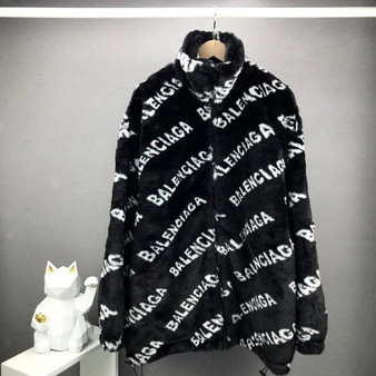 And American Autumn 2021 European Winter Imitation Fur Jacket Men And Women Letter Printing Warm Cotton Jacket