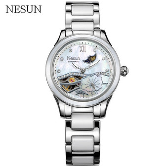 NESUN Fashion Women Automatic Mechanical Wrist Watch Top Luxury Brand Moon Phase Clock Waterproof Ladies Casual Ceramic Watch