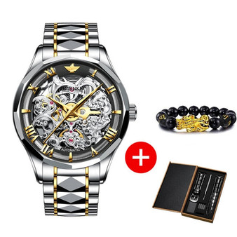 OUPINKE Top Brand Luxury Men Automatic Mechanical Watch Skeleton Tungsten Steel Waterproof Self-Wind Sapphire Glass Wristwatch