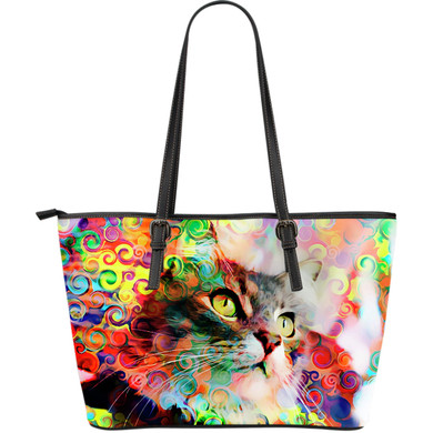 Rainbow Cat Leather Tote Bag