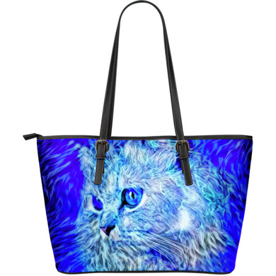 Blue Cat Leather Tote Bag