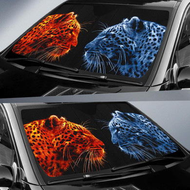 Leopard Ice Fire Auto Car Sun Shade Windshield