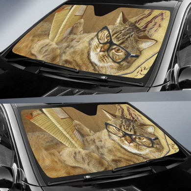 Cat Book Auto Car Sun Shade Windshield
