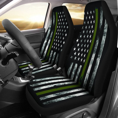 Military Green Thin Line American Flag Seat Covers