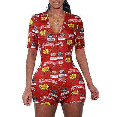 2020 Sexy Women Deep V-neck Bodycon Sleepwear Jumpsuit Button Bodysuit Shorts Romper Floral Leotard Long Sleeve Print Tracksuit