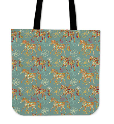 Green Flower Horse Cloth Tote Bag