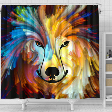 Colorful dog portrait shower curtain