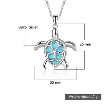 925 Sterling Silver Blue Opal Crystal Sea Turtle Pendant Necklace