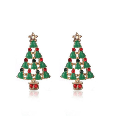 Christmas Tree Rhinestone Crystal Stud Earrings