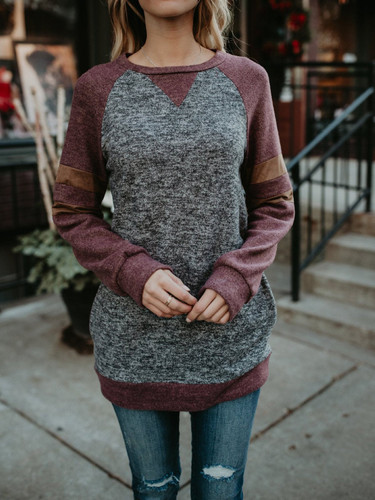 Patchwork Casual Round Neck Sweater