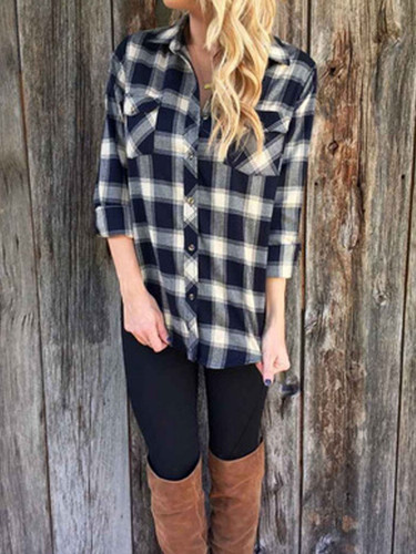 Black-white Basic Lapel Plaid Shirt Black-white Basic Lapel Plaid Shirt
