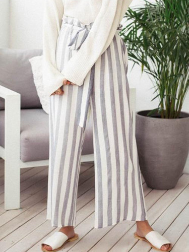 Casual Striped Wide-leg Pants