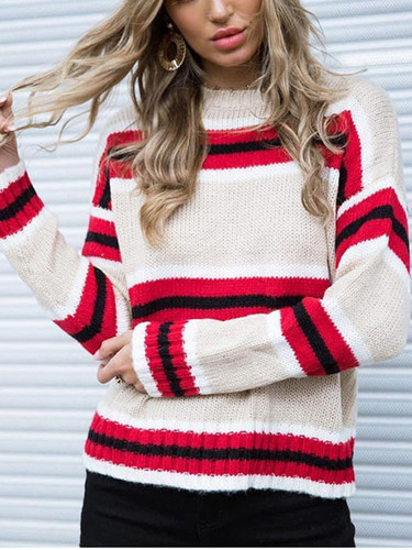 Round Neck Stripes Long Sleeve Sweaters