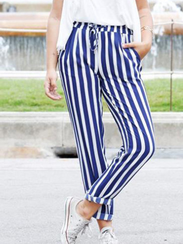 Casual Blue Striped Pants