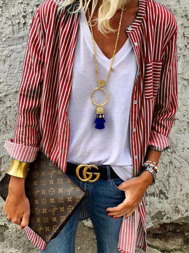 Casual Round Neck Striped Shirts