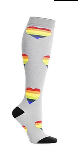 Rainbow Hearts Compression Socks 20-30 mmHg for Circulation, Swelling & Energy