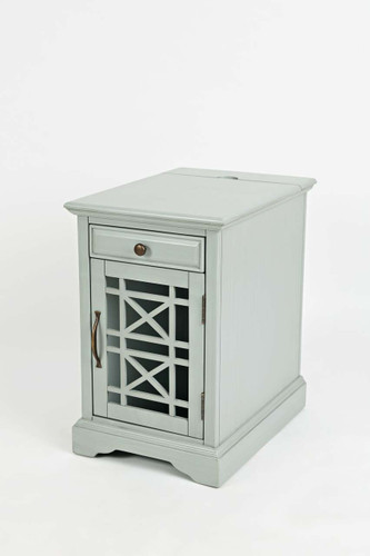 Wooden Chairside Table With Hidden Power Charger, Earl Gray