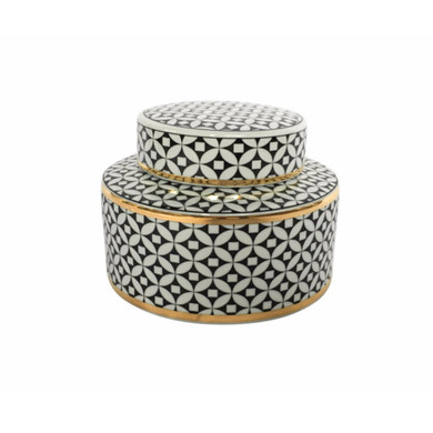 Unique Ceramic Covered Jar With Lid, Black And White