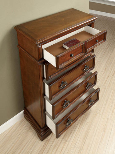Transitional Solid Wood Chest With 5 Drawers, Brown