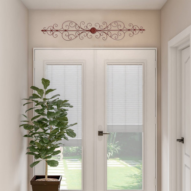 Traditionally Carved Metal Wall Plaque With Scrollwork, Brown
