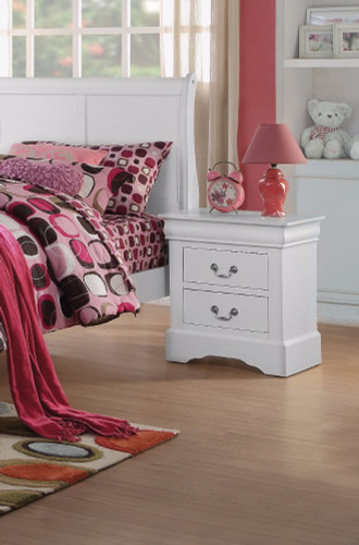 Traditional 2 Drawers wood Nightstand By Louis Philippe III, White