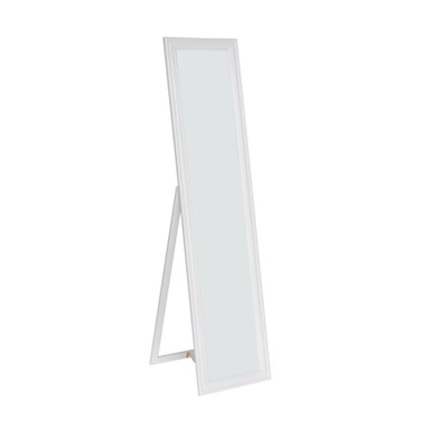 Standing Mirror with Decorative Design, White