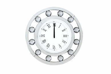 Mirrored Round Shape Wooden Wall Clock, White
