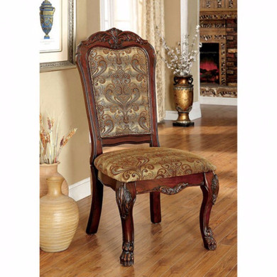 Medieve Traditional Side Chair, Cherry Finish, Set Of Two