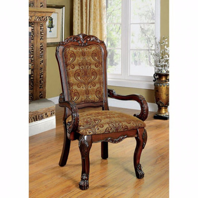 Medieve Traditional Arm Chair, Cherry Finish, Set Of 2