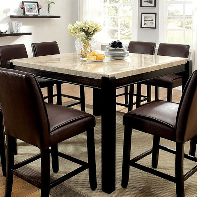 Gladstone II Marble Top Counter Height Table, Dark Walnut Finish