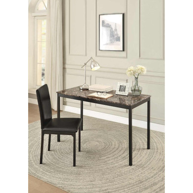 Faux Marble Writing Desk With Leatherette Upholstered Metal Chair, Black Faux Marble Writing Desk With Leatherette Upholstered Metal Chair, Black