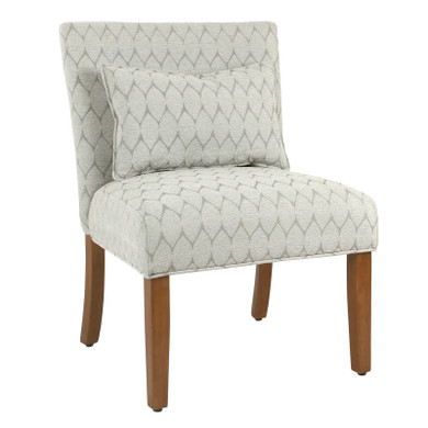 Fabric Upholstered Wooden Accent Chair with Printed Medallion Pattern, Brown and Gray