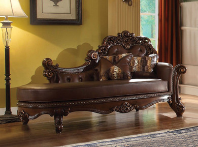 Elegant Wooden Chaise with 2 Pillows, Cherry Brown