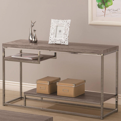 Contemporary Style Wooden Metallic Sofa Table With Two Shelves, Gray Contemporary Style Wooden Metallic Sofa Table With Two Shelves, Gray
