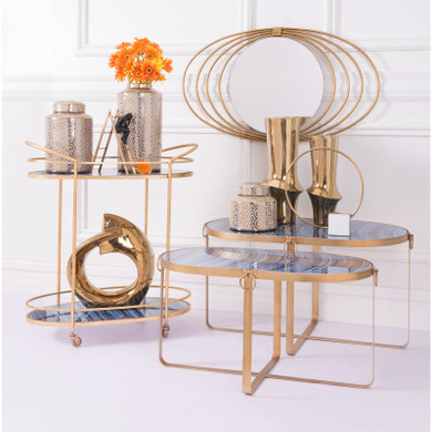 Zaphire Bar Cart Blue & Antique Gold