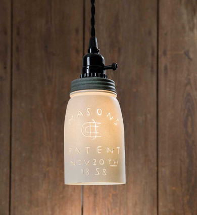 Sale! White Quart Mason Jar Pendant Lamp - Barn Roof Lid