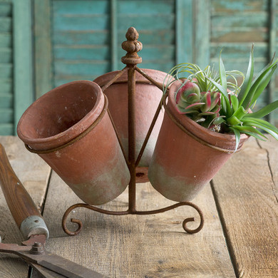 Triple Terra Cotta Pot Caddy
