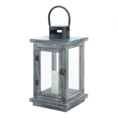 DISTRESSED GRAY LANTERN WITH LED CANDLE DISTRESSED GRAY LANTERN WITH LED CANDLE