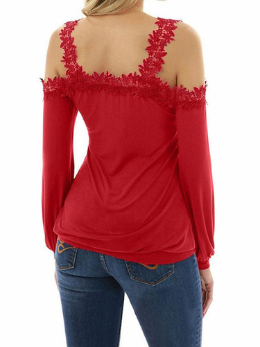 Lace Wrap Off-The-Shoulder Blouses&Shirts Tops