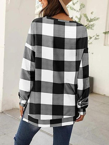 Casual Loose Plaid Blouses&Shirts Tops
