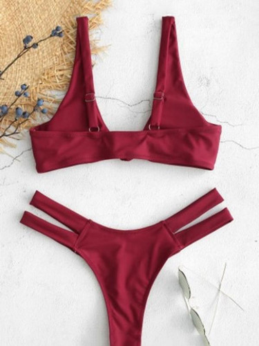 Vest Knotted Solid Color Split Bikini Swimsuit