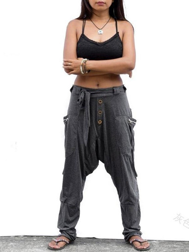 Fashion Loose Solid Pockets Casual Pants Bottoms