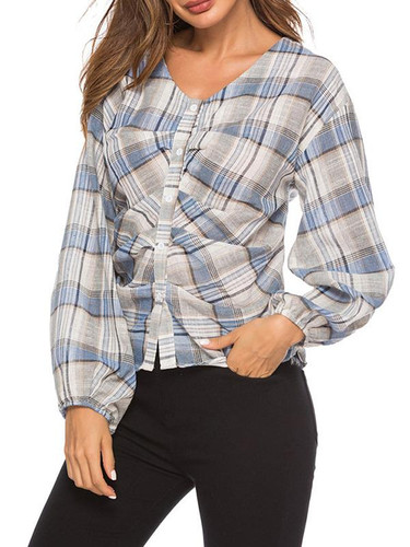 Casual Plaid Loose Blouses&Shirts Tops