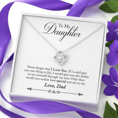 To My Daughter from Dad Never Forget I love You Knot Necklace with Message Card