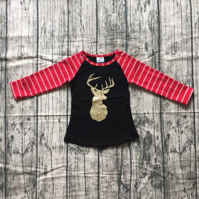 Gold Deer Mommy & Me Matching Christmas Black Raglan