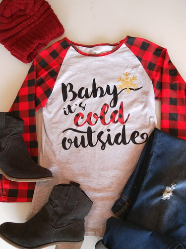 Buffalo Plaid Mommy & Me Matching Christmas Raglan - "Baby It's Cold Outside"