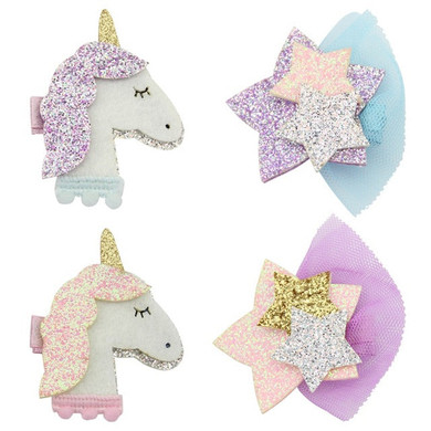 Unicorn + Star Glitter Hair Clip - Set of 4