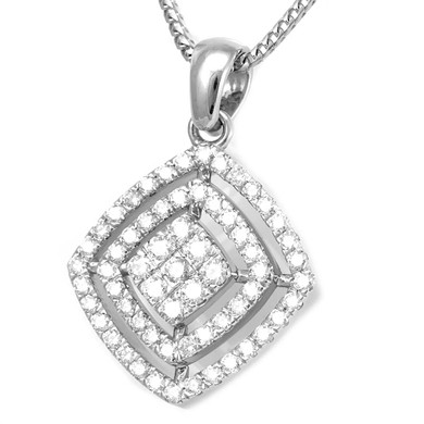 Sideway Square Diamond Pendant Necklace in 14k White Gold