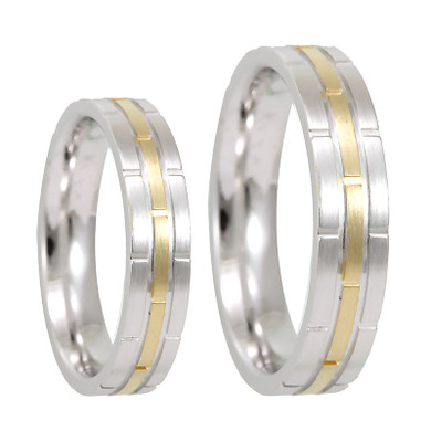 Men's 14K White and Yellow Gold Comfort Fit Band with vertical groove lines, 14K  2Tone  Wedding Band